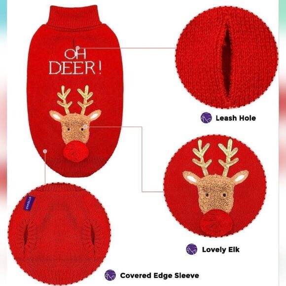 NWT cyeollo Dog Christmas Sweater Reindeer Knitted Turtleneck with Leash Access - Picture 5 of 8